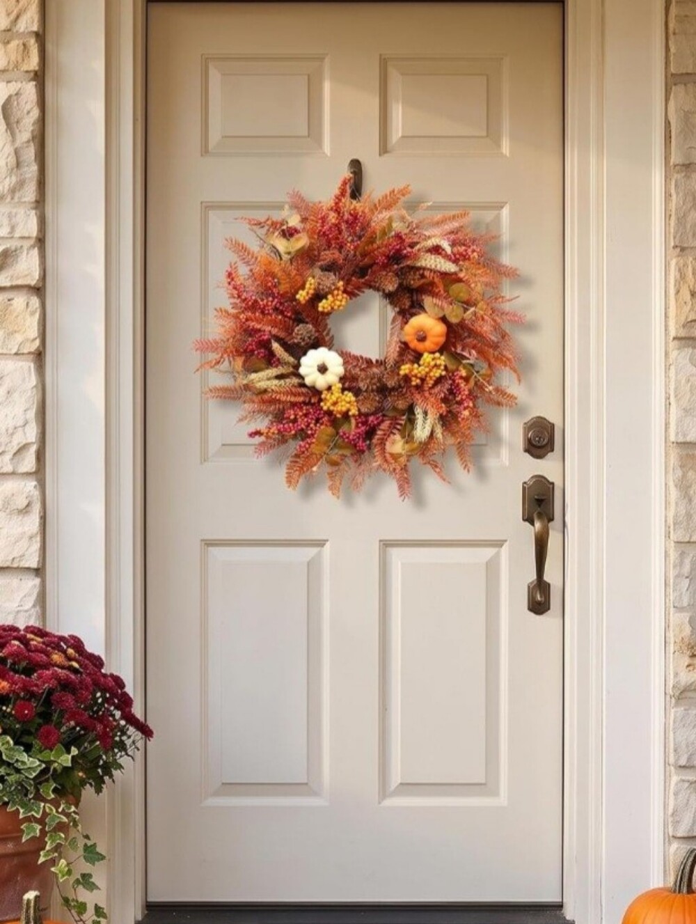 NIB 22" Fall Harvest Pumpkin Berry Front Door Wreath Autumn Decor - Picture 7 of 7